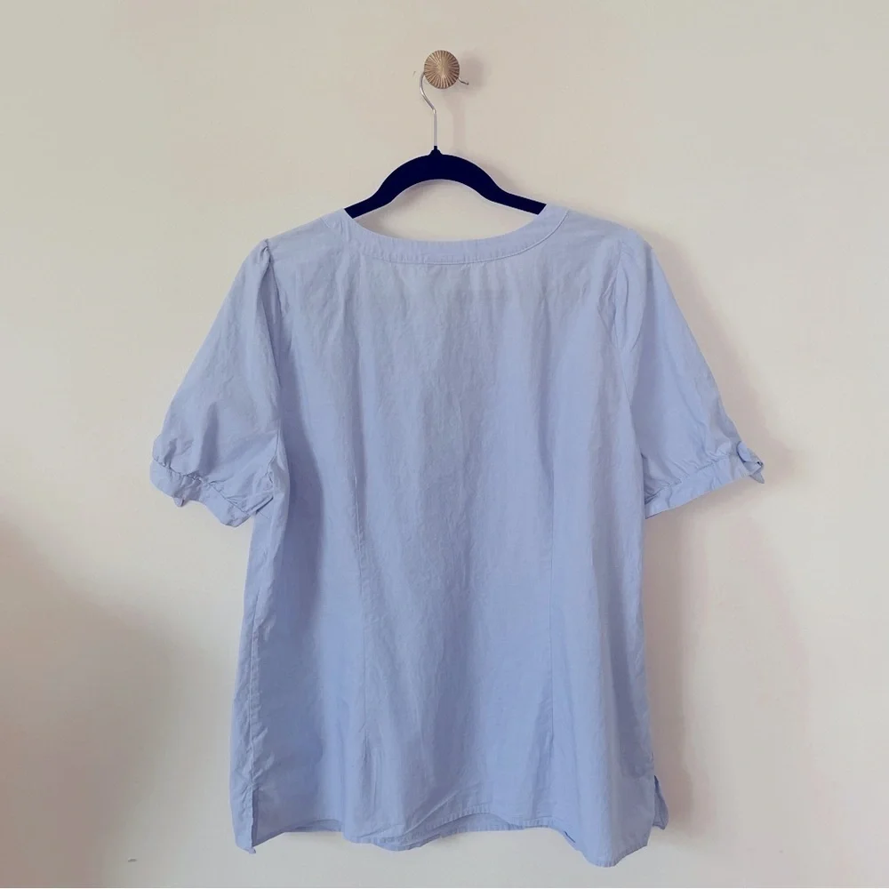 Talbots 100% Cotton Poplin Tie Short Sleeve Top End-On-End size XL - Picture 4 of 6